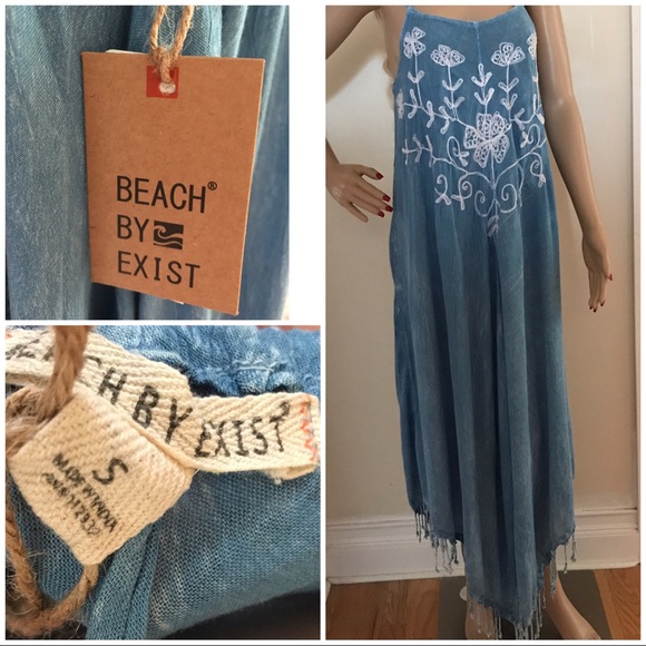 NWT Chambray Denim fringe festival beach rayon - Picture 3 of 7